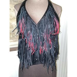 Harley Davidson Rare Black with Red Fringe Leather Halter